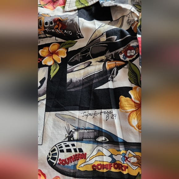 Kalaheo Hawaiian Men 2X Short Sleeve Shirt WWII  Airplane Bomber Floral Women - Picture 3 of 12